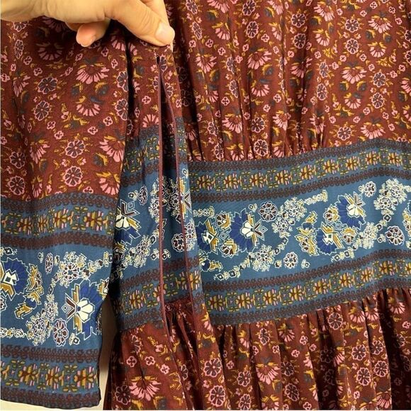 Sea Burgundy and Blue Silk Floral Dress - Picture 11 of 16